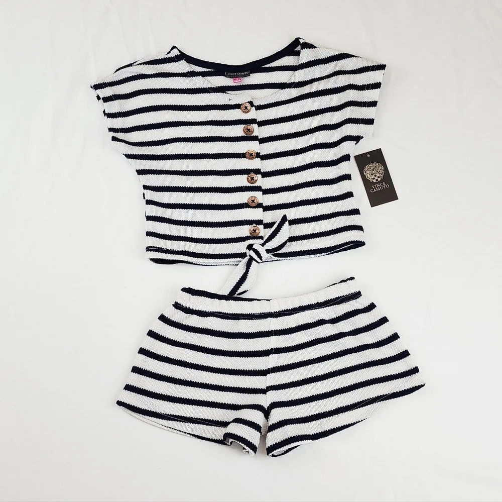 Vince Camuto Navy and White Striped Knit Set